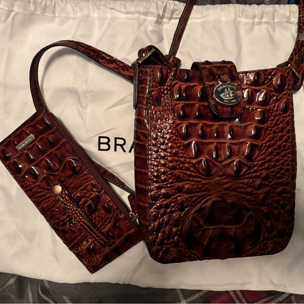 Brahmin Brown Crocodile-Embossed Crossbody Bag (NEVER USED)